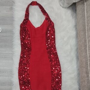 Guess by Marciano Red Sequin Bandage Backless Dress
